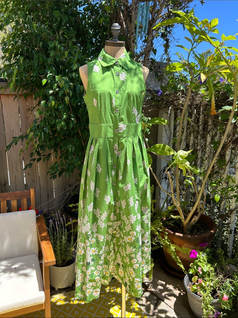 Tommy Hilfiger Green Floral Sleeveless Button-Front Maxi Dress